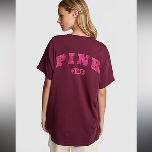 PINK Victoria's Secret Burgundy Logo Tee